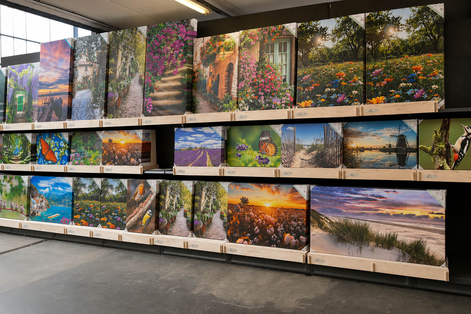 Winkelpresentatie met Alexsar tuinschilderijen